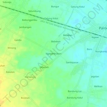 Topografisk kort Ngepehbulaan, højde, terræn