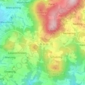 Topografisk kort Klessing, højde, terræn