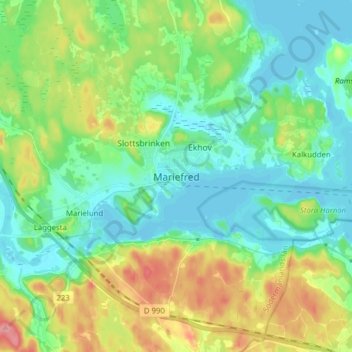 Topografisk kort Mariefred, højde, terræn