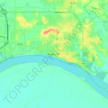 Topografisk kort Newburgh, højde, terræn