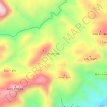 Topografisk kort Mesakada, højde, terræn