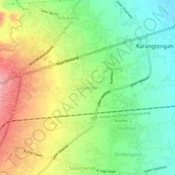 Topografisk kort Sabandar, højde, terræn