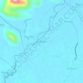 Topografisk kort Wukirsari, højde, terræn
