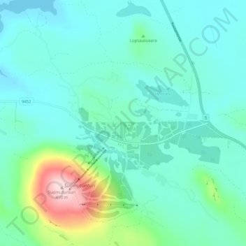 Topografisk kort Suomu, højde, terræn