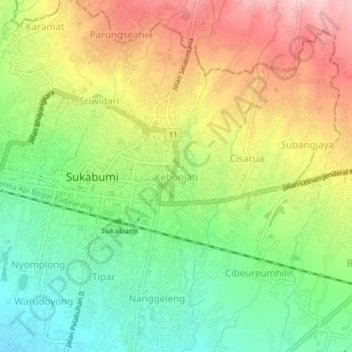Topografisk kort Kebonjati, højde, terræn