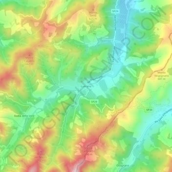 Topografisk kort Lutirano, højde, terræn