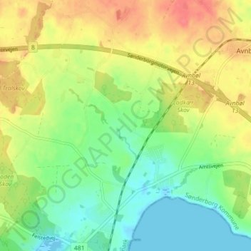 Topografisk kort Kobberholm, højde, terræn
