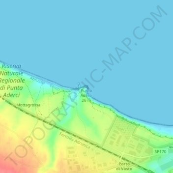 Topografisk kort Punta Aderci, højde, terræn