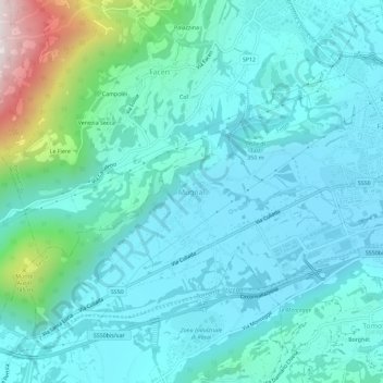 Topografisk kort Mugnai, højde, terræn