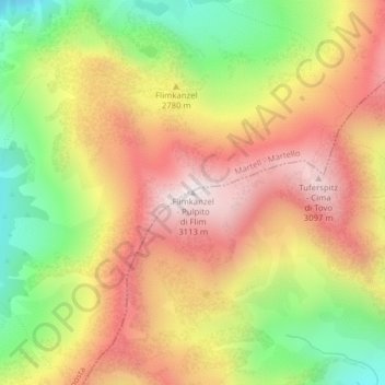 Topografisk kort Flimkanzel - Pulpito di Flim, højde, terræn