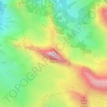 Topografisk kort Rocca la Meja, højde, terræn