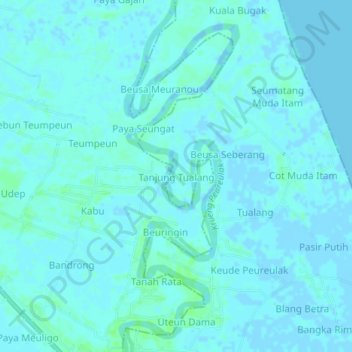 Topografisk kort Tanjung Tualang, højde, terræn