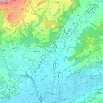 Topografisk kort Foen, højde, terræn
