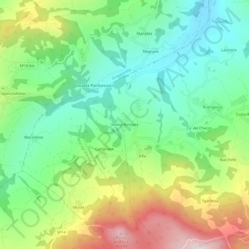 Topografisk kort Velleia Romana, højde, terræn