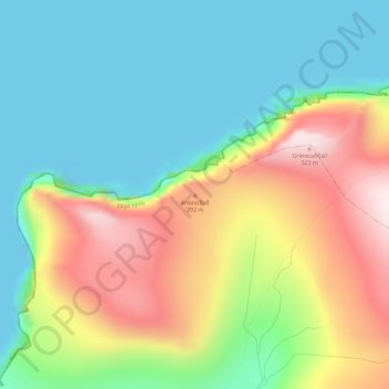 Topografisk kort Antinisfjall, højde, terræn