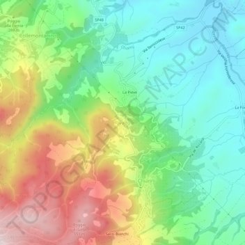 Topografisk kort Rivalto, højde, terræn