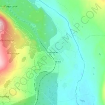 Topografisk kort Koskullskulle, højde, terræn