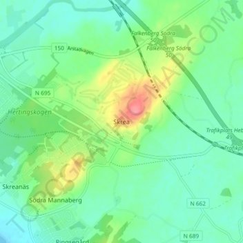 Topografisk kort Skrea, højde, terræn