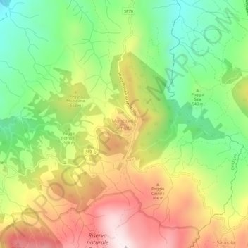 Topografisk kort Monticello Amiata, højde, terræn