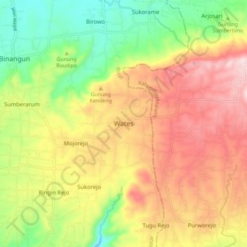 Topografisk kort Wates, højde, terræn