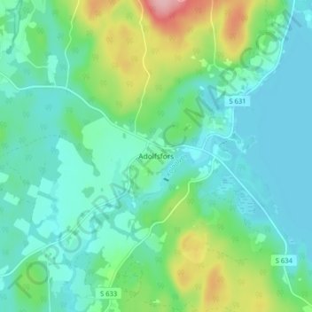 Topografisk kort Adolfsfors, højde, terræn