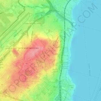 Topografisk kort Pregny, højde, terræn
