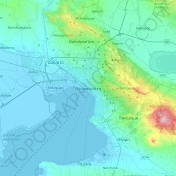 Topografisk kort Thessaloniki, højde, terræn