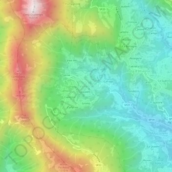 Topografisk kort Valsecca, højde, terræn