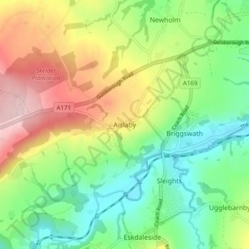 Topografisk kort Aislaby, højde, terræn