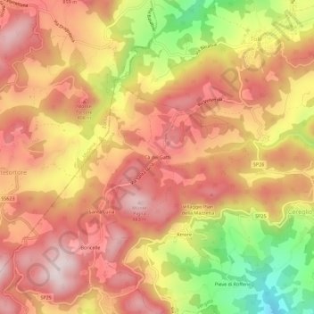 Topografisk kort Cà dei Gatti, højde, terræn