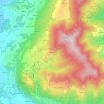 Topografisk kort Scerizza, højde, terræn