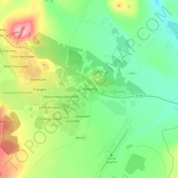 Topografisk kort Kiruna, højde, terræn