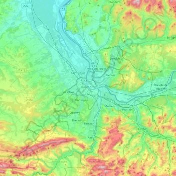 Topografisk kort Basel, højde, terræn