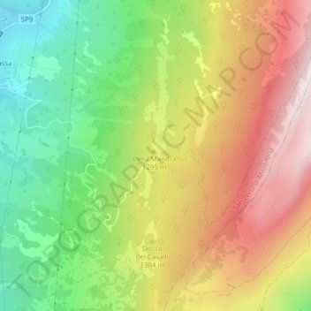 Topografisk kort Due Pozze, højde, terræn