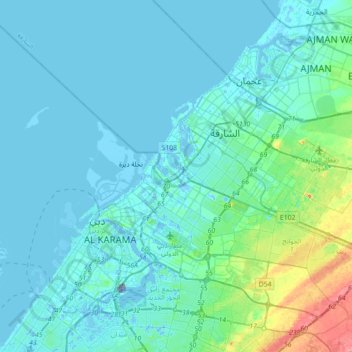 Topografisk kort AL TAAWUN, højde, terræn