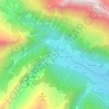 Topografisk kort Nock, højde, terræn