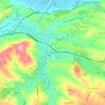 Topografisk kort Ponte a Niccheri, højde, terræn