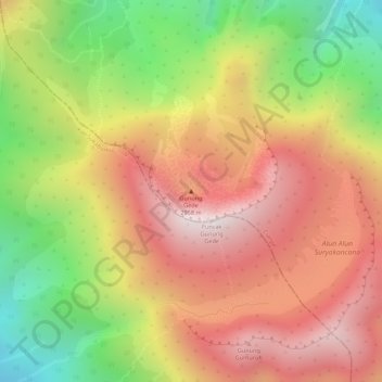 Topografisk kort Mount Gede, højde, terræn
