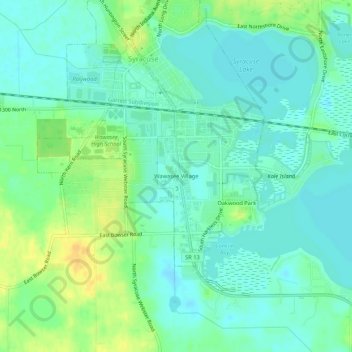 Topografisk kort Wawasee Village, højde, terræn