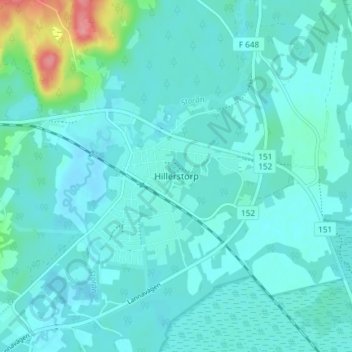 Topografisk kort Hillerstorp, højde, terræn