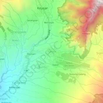 Topografisk kort Tambi, højde, terræn