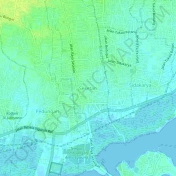 Topografisk kort Sesetan, højde, terræn