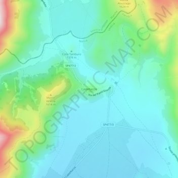 Topografisk kort Castelluccio, højde, terræn