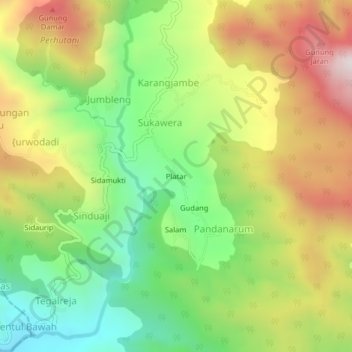 Topografisk kort Platar, højde, terræn