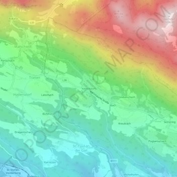 Topografisk kort Kerschdorf, højde, terræn