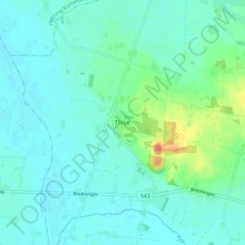 Topografisk kort Thise, højde, terræn