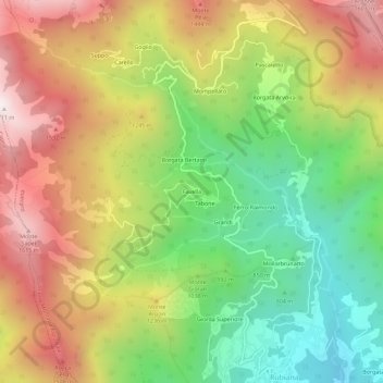 Topografisk kort Favella, højde, terræn