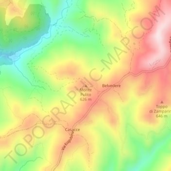 Topografisk kort Monte Pulito, højde, terræn