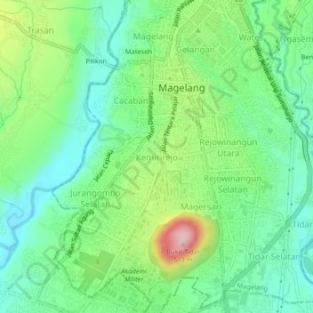 Topografisk kort Kemirirejo, højde, terræn