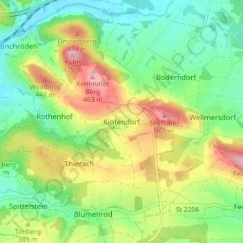 Topografisk kort Kipfendorf, højde, terræn